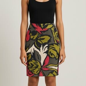 Trina Turk Womens Mini Pencil Skirt Lined SZ  2 Gray Green White Pink Silk Blend